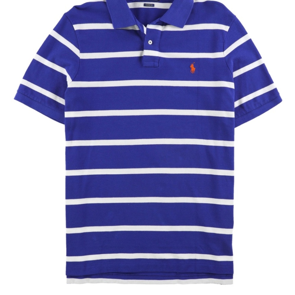 Ralph Lauren mens rugby blue and white striped polo shirt